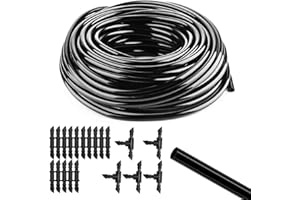 CADUFUELLY Drip Irrigation Tubing, 100 Feet 1/4 Inch Drip Line Irrigation Hose with 20 Pcs Drip Irrigation Parts, Drip Irriga