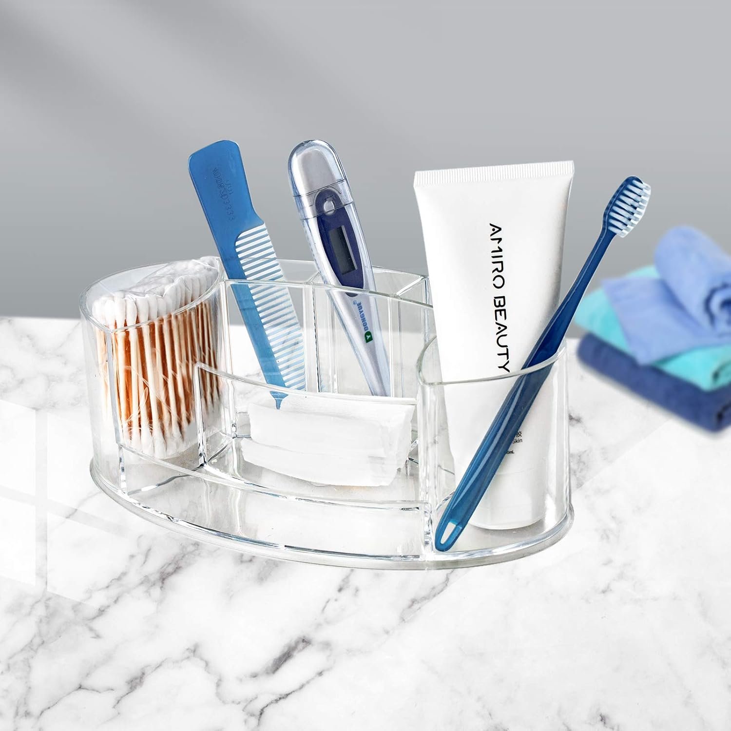 Clear Makeup Organizer, Acrylic Small Makeup Organizer For Vanity Cabinet Bathroom, Durable Countertop Makeup Organizer Tray Cosmetic Display Case, 7 Compartments Make Up Brush Holder Storage Box: Beauty