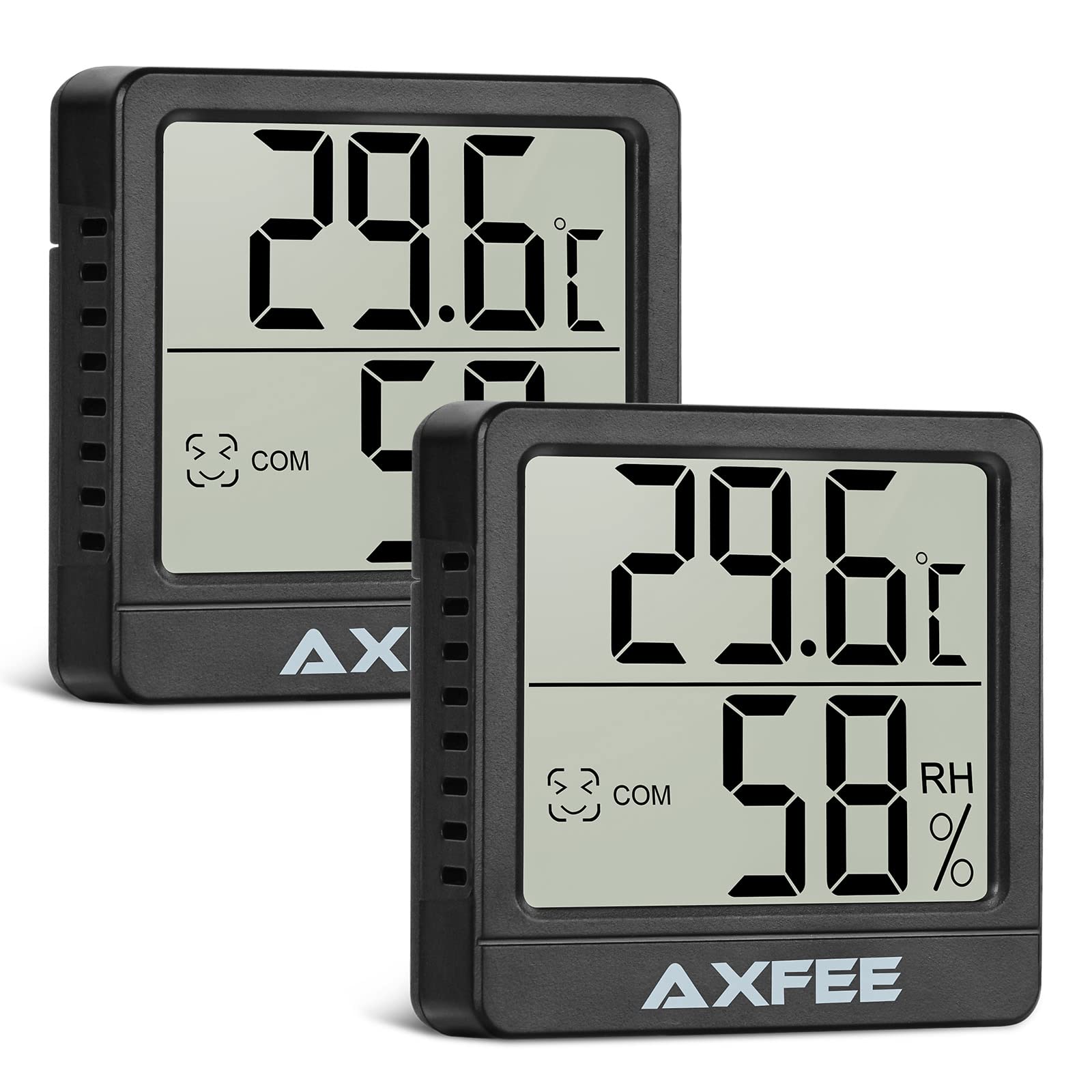 AXFEE Digital Mini Thermometer Hygrometer, 2 Pack Room Temperature Monitor And Humidity Meter,Humidity Meter With High Accuracy for Interior, Baby Room, Living Room, Office (Black)