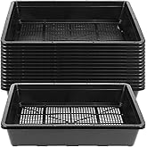 SINJEUN 15 Pack Mesh Bottom Seed Starter Trays, 15 x12 Inch Plastic Plant Tray Mesh Plant Germination Trays for Microgreens, Black