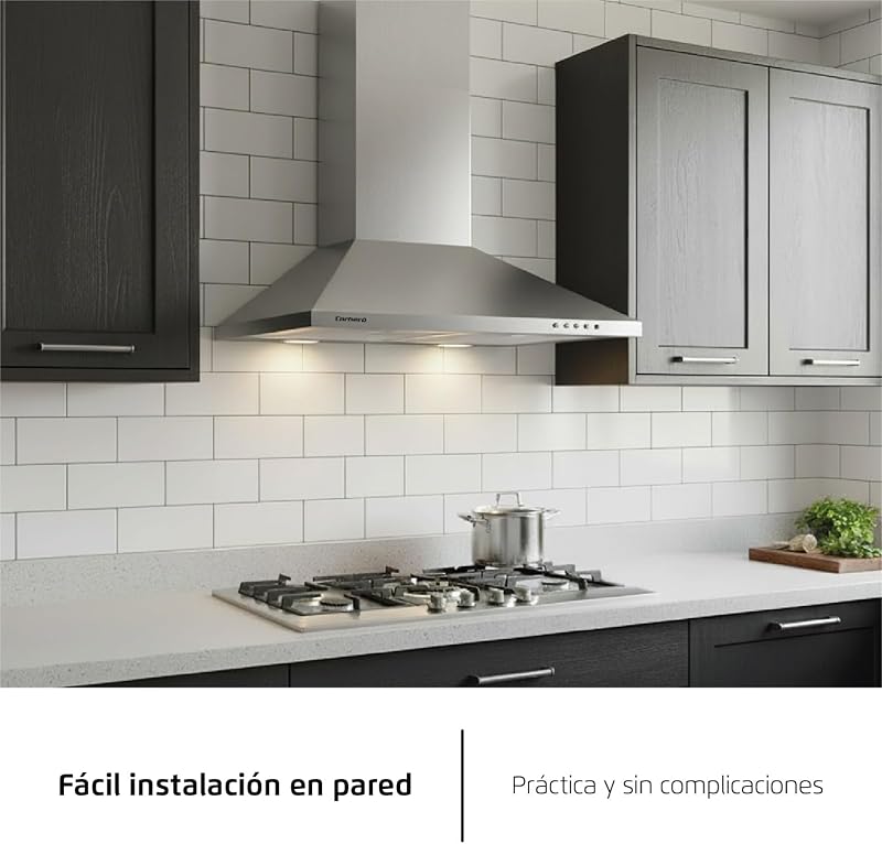 Corberó - Extractor de Pirâmide 60 cm | TEIDE636X |375,4 m3/h | 57db | 36,5 W | 3 velocidades | Controlo por botão de pressão | 2 filtros de alumínio + filtro de carvão | Aço inoxidável