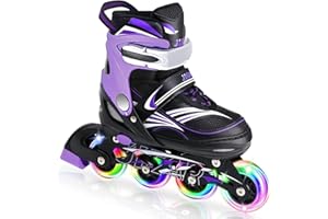 JeeFree 4 Size Adjustable Inline Skate for Kids,Children's Inline Skates with Light Up Wheel,Outdoor Illuminating Roller Skates for Girls,Boys and Beginners