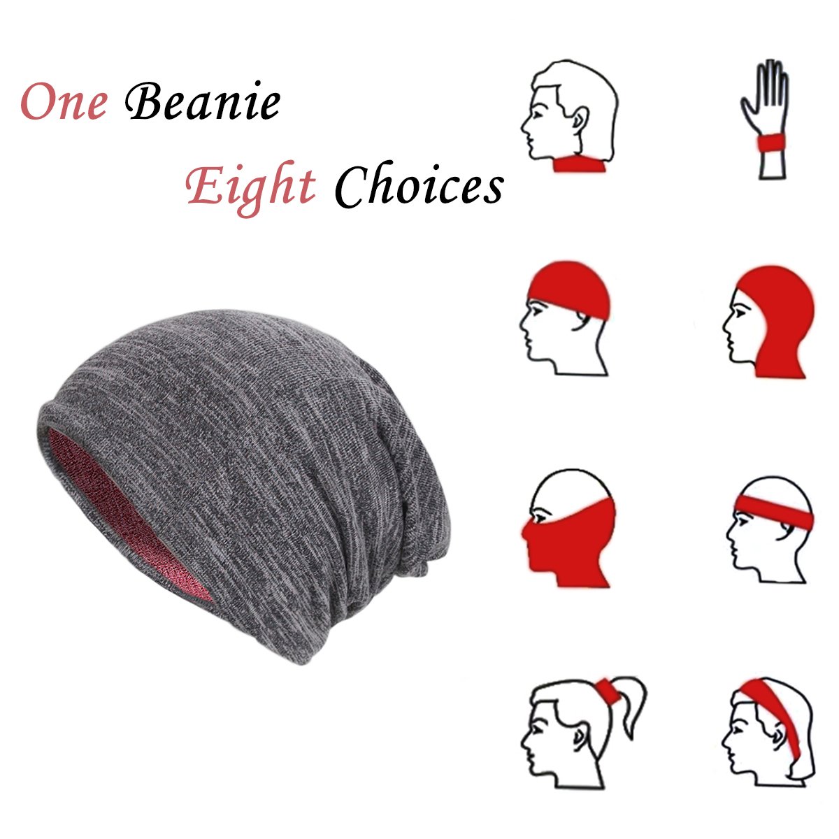 EVRFELAN Winter Warm Hat Soft Slouchy Beanie Ski Baggy Hat Head Wrap Skullcap for Women Men (red)