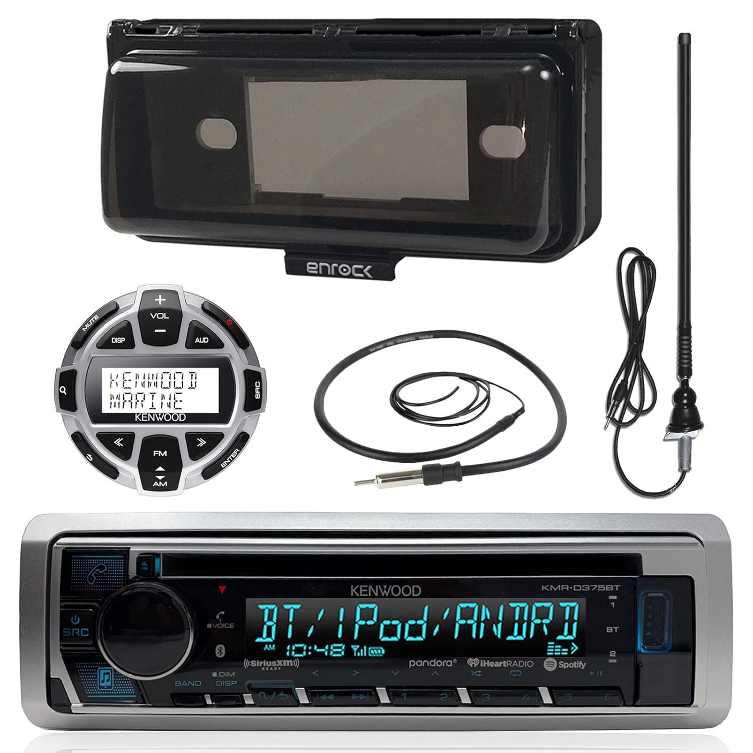 Kenwood MP3/USB/AUX Marine Boat Stereo Receiver CD Player Bundle Combo W/  Protective Cover, Wired Remote Control, Enrock Water Resistant 22" Radio  Antenna, ...