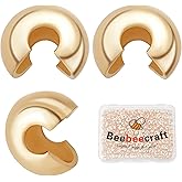Beebeecraft 1Box 300Pcs 18K Gold Plated Crimp Bead Covers Metal Half Round Open Crimp Beads Knot Covers Caps 3mm for DIY Jewelry Makings