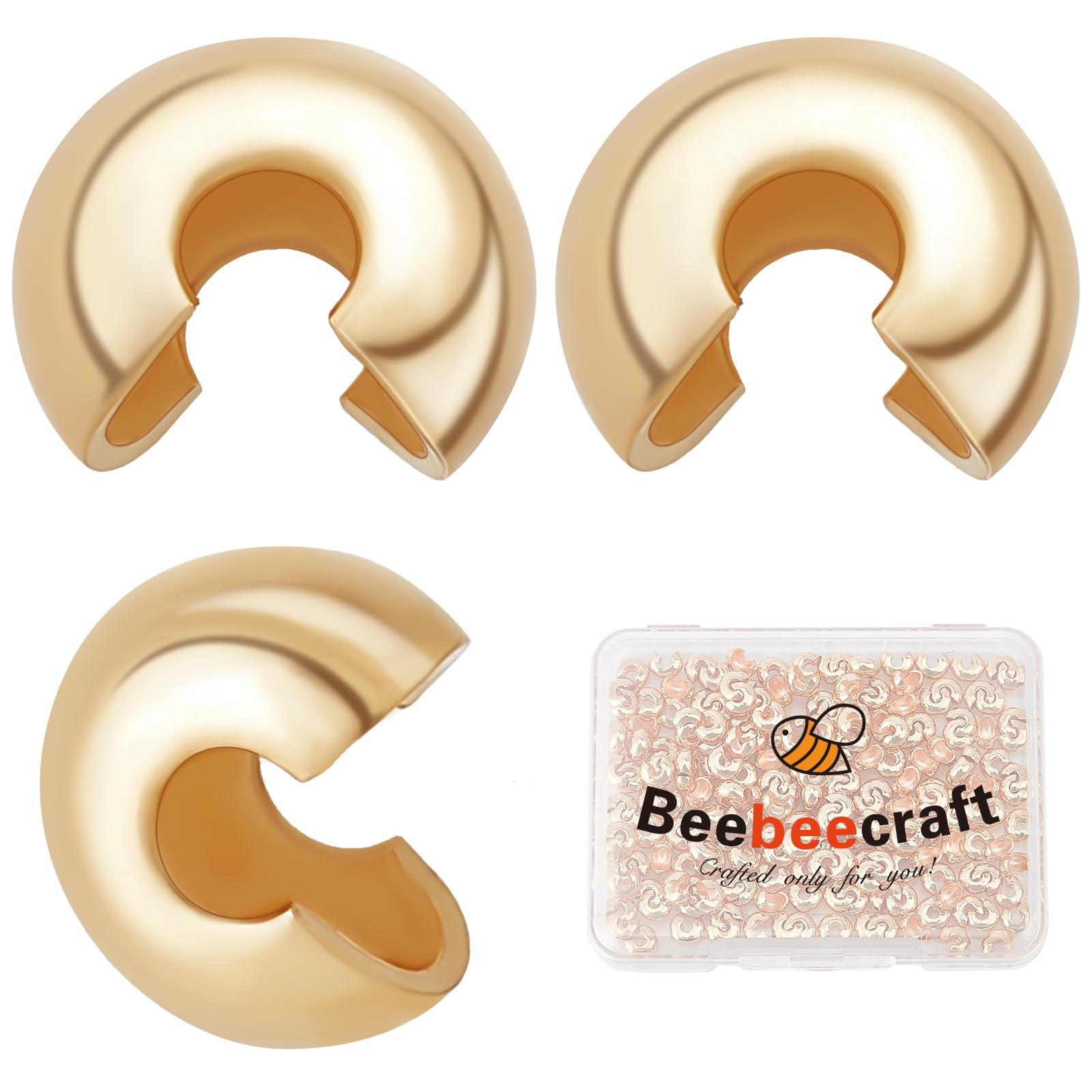 Beebeecraft 300Pcs/Box 18K Gold Plated Crimp Bead Covers Brass Half Round Open Crimp Beads Knot Covers Caps 3.5x4x2mm for DIY Jewelry Makings — image 1