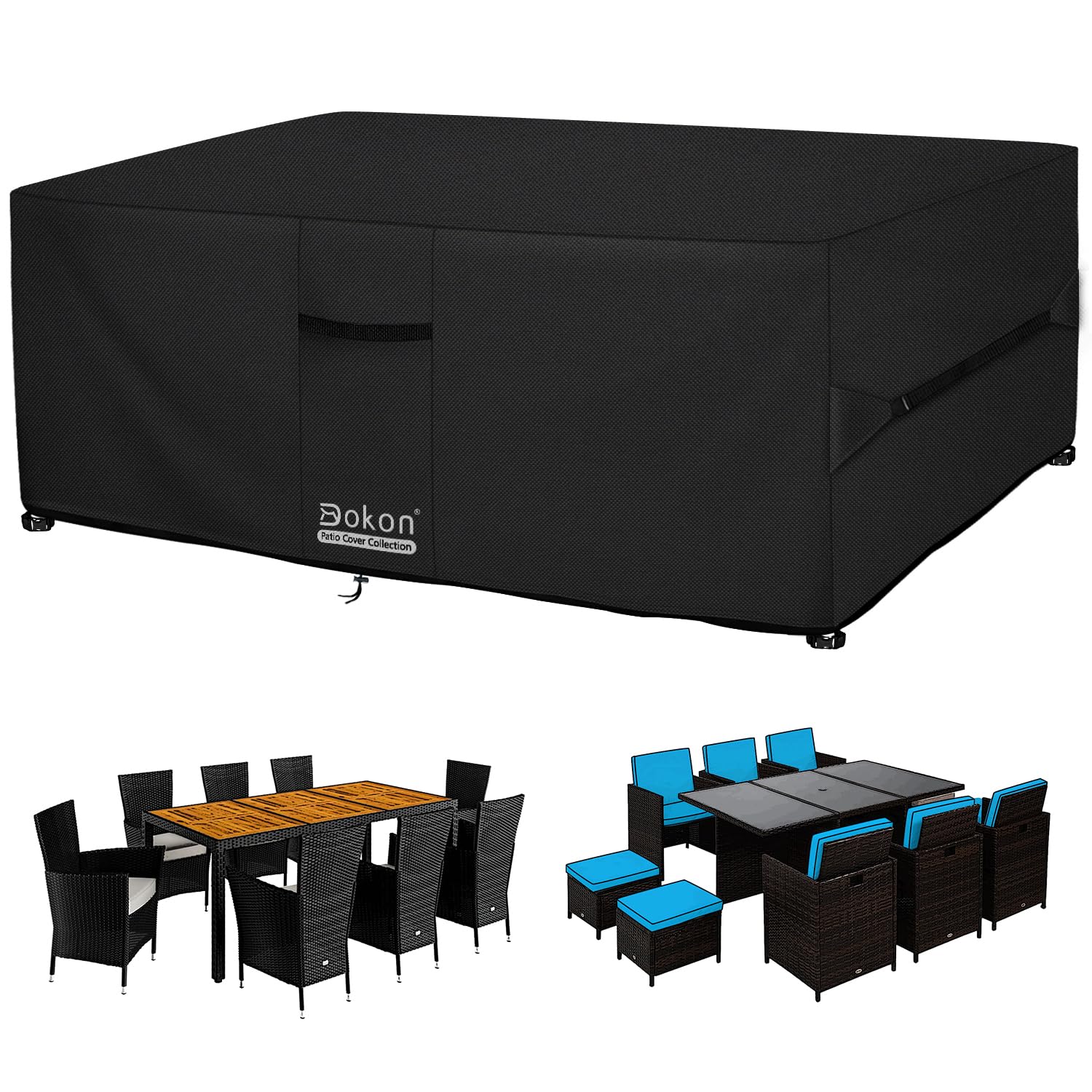 Dokon Garden Furniture Covers Waterproof Upgrade 420D Oxford Fabric Cube Patio Set Cover Weatherproof Winter Outdoor Table and Chair Cover with Air Vents, Multi-size (170x94x74cm)