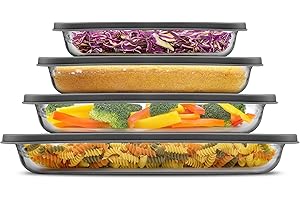 Joyful by JoyJolt 8pc Glass Bakeware Set. 4X Baking Pan Dishes and 4X Baking Dish Lids for Kitchen Storage, Deep Baking Sheet