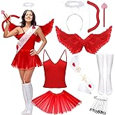 Jiuguva 9 Pcs Cupid Bow and Arrow Set Halloween Cupid Costume for Women Halloween Cosplay