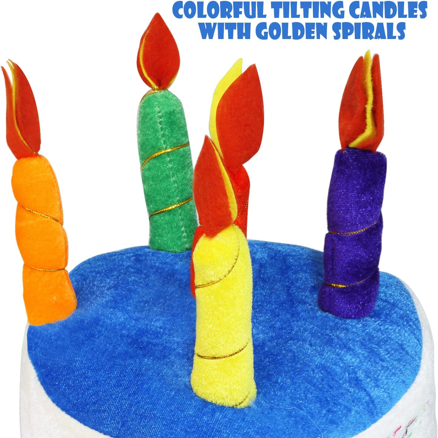 Novelty Place Blue Plush Happy Birthday Cake Hat - Unisex Adult Size Fancy Dress Party Hats - Perfect as Party Favors, Costume Accessories - Cake & 5 Multicolor Candles: Toys & Games