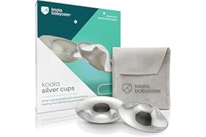 Koala Babycare The Original Silver Nursing Cups - Nipple Shields for Breastfeeding Newborn - Breastfeeding Essentials - Protect and Soothe - Tri-Laminate Silver - Standard Size