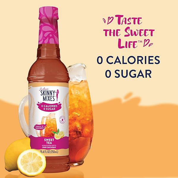 JORDAN’S SKINNY MIXES SUGAR FREE SYRUP, SWEET TEA FLAVOR, FRUIT FLAVORED WATER ENHANCER, DRINK MIX FOR ICED TEA, LEMONADE, DRINKS, LOW CALORIE WATER FLAVORING, DAIRY & GLUTEN FREE, KOSHER, 25.4 FL OZ