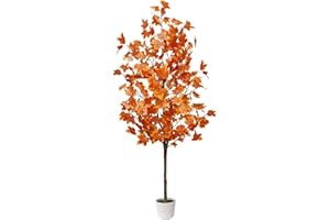 Luiywan Artificial Maple Tree, Fall Tree for Outdoor Indoor Porch Entryway, Orange Potted Fake Tall Plants, Autumn Decoration for Home Office Party, Thanksgiving Halloween, 6ft