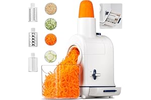AAOBOSI Electric Cheese Grater, Aobosi Electric Shredder Slicer Salad Grater Maker w/Large Chute for Whole Carrot,Vegetable,Potato, 3 Blades & Quiet Motor, Food Container,Built-in Storage, Great for Kitchen