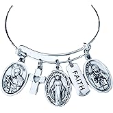 Blessed Mother Mary Medal Bracelet with Saint Gerard & Saint Anne – Silver Expandable Catholic Bangle – Patron Saints of Mothers & Women – Handmade Religious Jewelry Gift