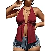 SOLY HUX Women's Open Back Tops Split Front Halter Tie Backless Sleeveless Sexy Top