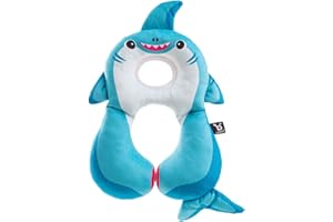 BENBAT Travel Neck Pillow for Kids Toddler Comfortable Headrest Sleep Support for Car, Flights & Road Trips. Blue Shark, Child Size 1-4 Years