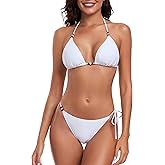 RELLECIGA Women's Triangle Two Piece Swimsuit Bead Halter Bikini Sets String Bathing Suits