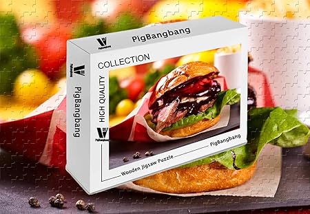Amazon Pigbangbang 着色アート 子供用 大人用 バスウッド バーガー ファストフード バン オニオン セサミ ソーズ ケチャップ トマト 500ピース ジグソーパズル 6 X 15 1インチ ジグソーパズル おもちゃ