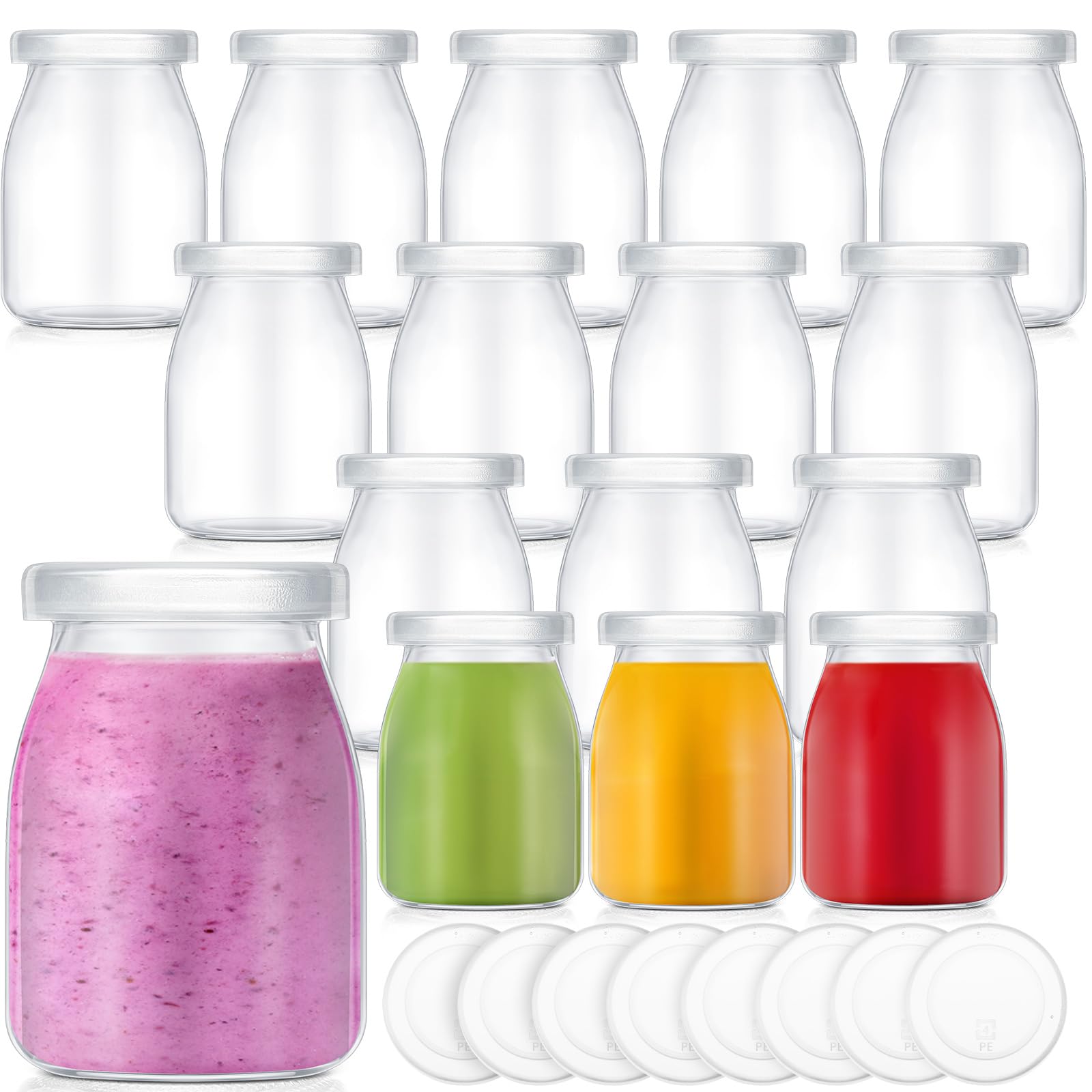 Photo 1 of **LIDS NOT INCLUDED** Zubebe 12 Pack 5 oz Glass Yogurt Jars with Lids Clear Yogurt Parfait Cups with Lids Glass Pudding Jars Reusable Baby Bottles Vintage Breakfast Shake Containers for Jam Honey Wedding Shower Favors