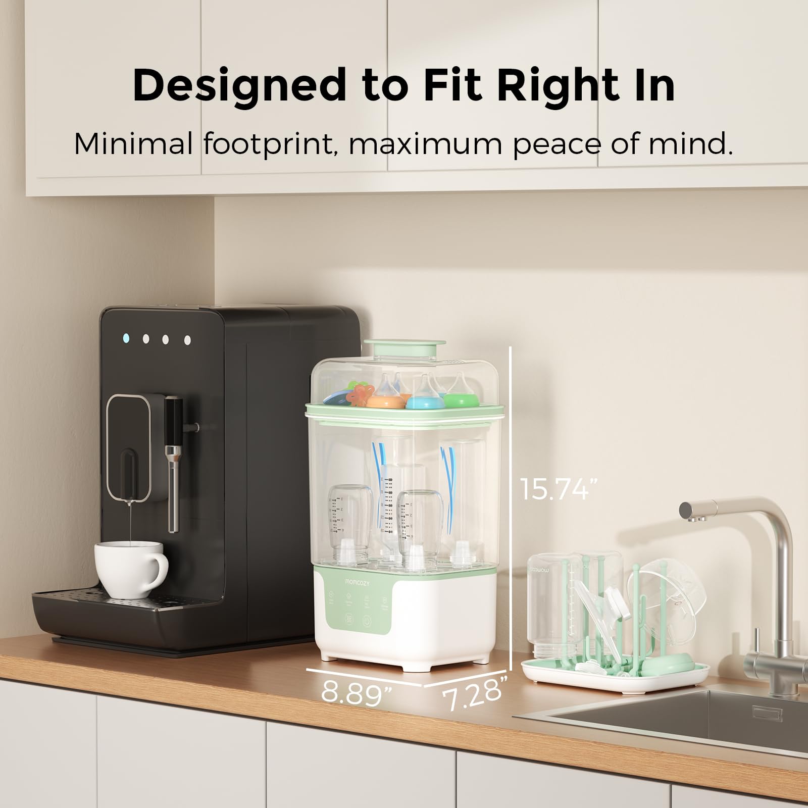 Momcozy Bottle Sterilizer and Dryer, Modular Nesting Space Saving Design, 6 Bottles Capacity, 4 in 1 Compact Sterilizer for Baby Bottles, Breast Pump Parts & Newborn Essentials, Drying Rack Included