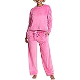 bebe Women's Velour Rhinestone Pajama Set, Long Sleeve Cozy Loungewear Valentines Gifts for Her