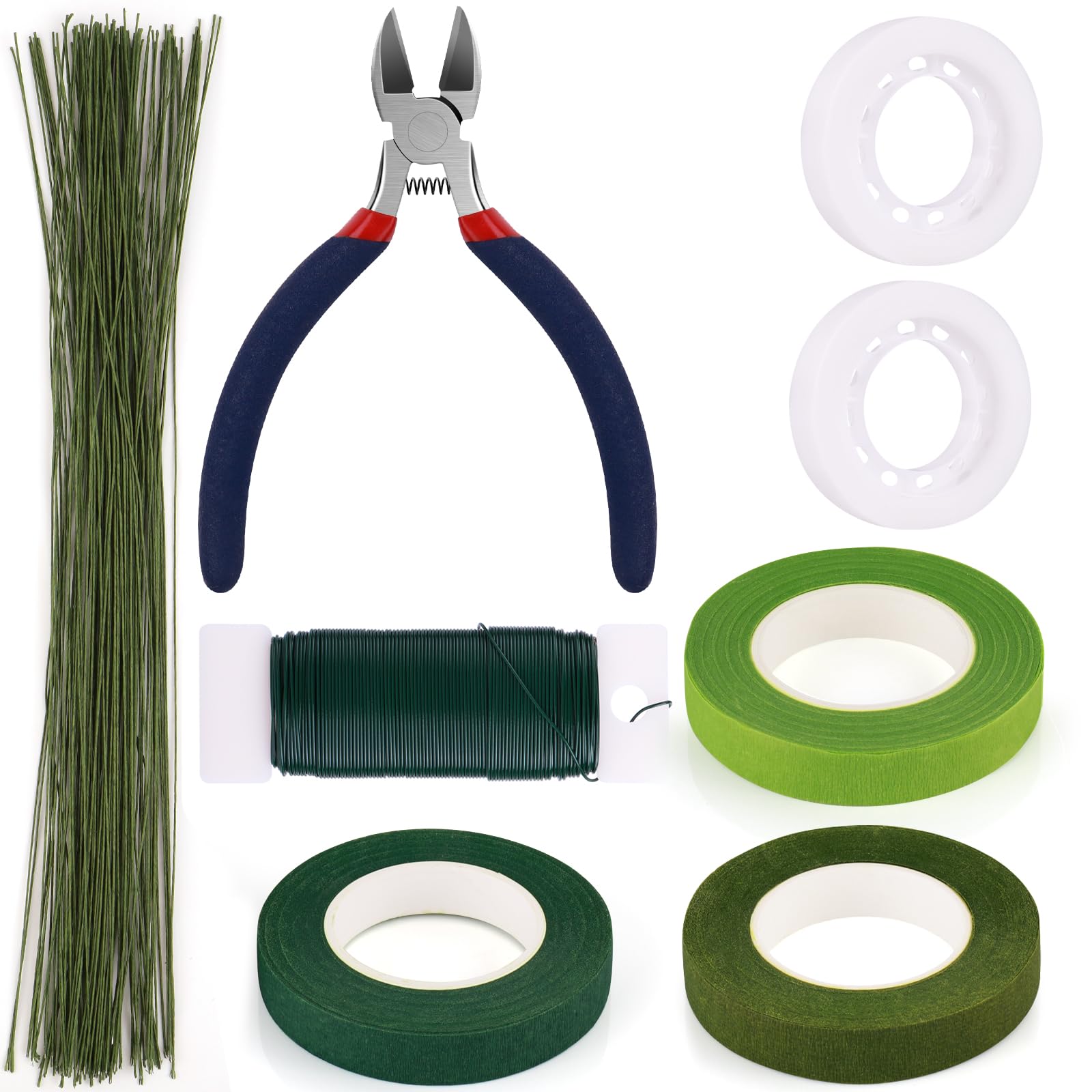 Photo 1 of GLAMFIELDS Floral Arrangement Kit with Cutter, 5 Rolls 1/2" Wide Floral Tapes, 100 pcs 26 Gauge Floral Stem Wire, 1 Roll 22 Gauge Floral Wire for Bouquet Stem Wrapping and Floral Crafts
