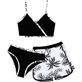 Gunaniti Girls 3 Piece Bikini Bathing Suit Teen Girls Swimwear Sport Swimsuits with Shorts 9-16T