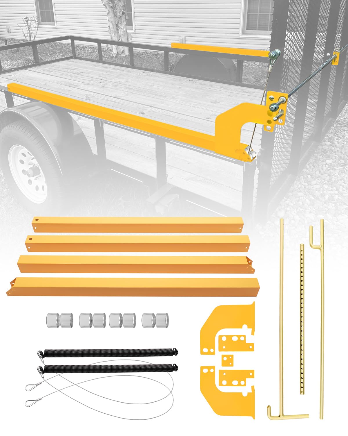 Photo 1 of 2-Sided Trailer Tailgate Lift Assist and Rapid Latch Kit, Compatible with Utility Trailer Ramp and Tailgate, with 12 to 24 Inch Height Side Rail, 4 to 6 Ft Height, 6'9" In Max Width Tail Gate or Ramp