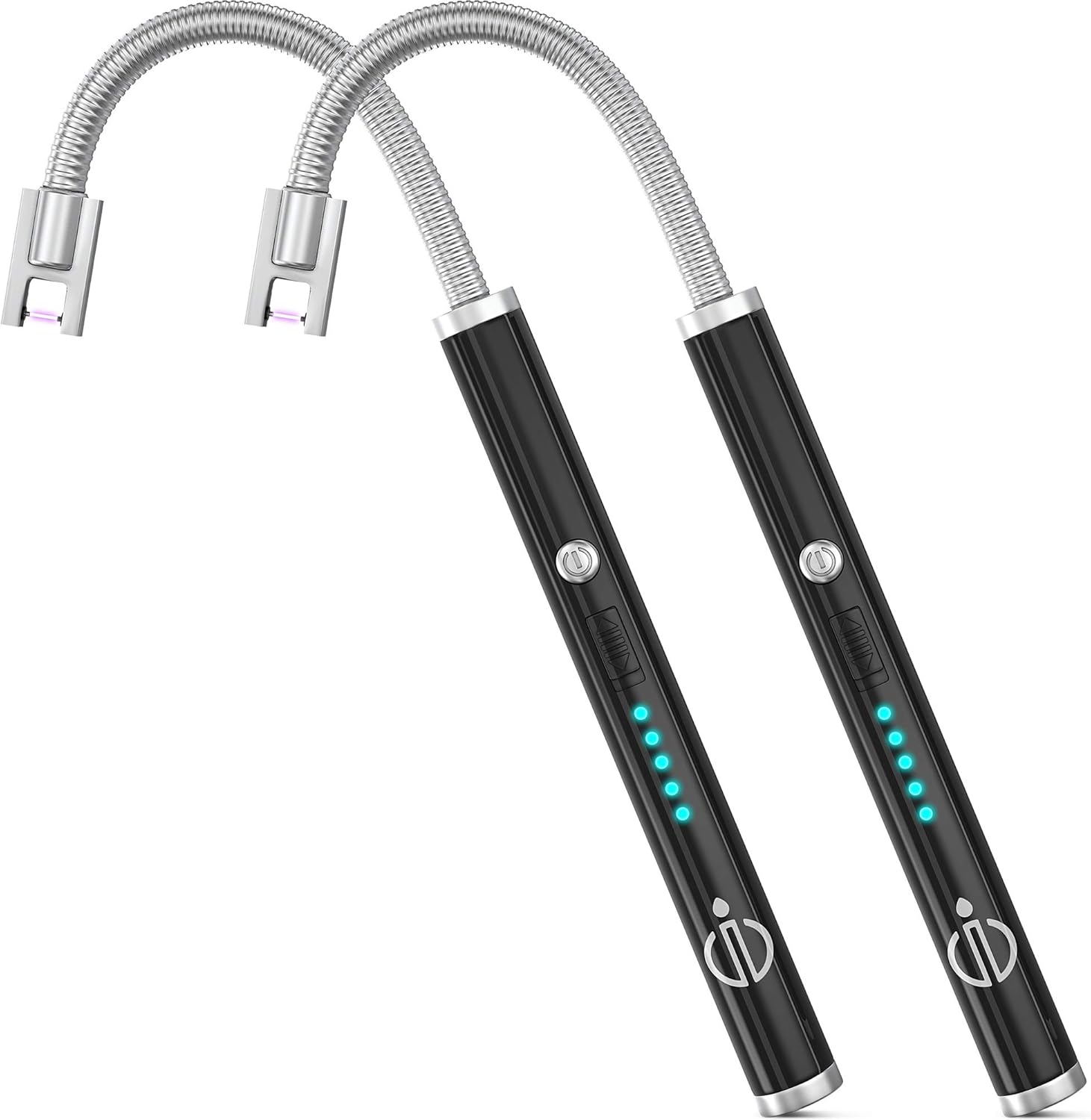 Ilumin Premium Electric Arc Lighter 2 Pack, USB Rechargeable Candle Lighter with Power Indicator & Switch, Wind Resistant Flameless Grill Lighter, Plasma Multipurpose Long Lighter for BBQ Electronic