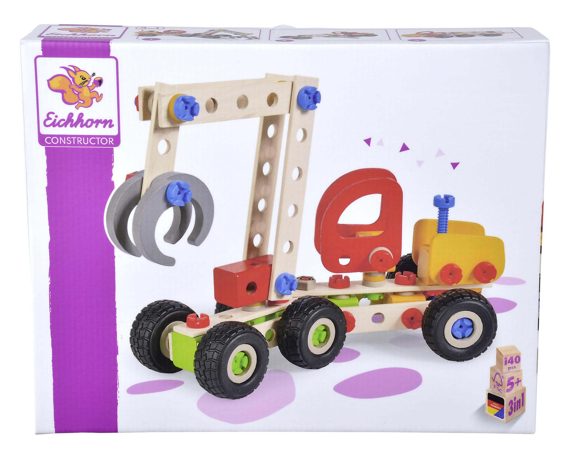Eichhorn 100039058 Constructor Harvester, 140 Pieces, Wooden Construction Set, 3 Different Models Buildable, FSC 100% Certified Beech Wood