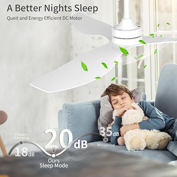ITNI CEILING FANS WITHOUT LIGHT,52 INCH CEILING FAN WITH REMOTE CONTROL,3 REVERSIBLE BLADE,WHITE CEILING FAN FOR BEDROOM, LIVING ROOM,HALLWAY