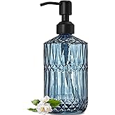 JASAI 18 Oz Blue Soap Dispenser with Black Rust Proof Pump | Refillable Bathroom Soap Dispenser with Thick Glass, Kitchen Soap Dispenser for Hand Soap, Dish Soap, Lotion.(Blue)