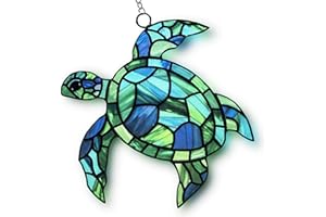 BXLZ Sea Turtle Suncatcher Decor, Sea Turtles Stained Glass Window Hanging for Turtle Lovers, Wall Decor for Indoor Outdoor.