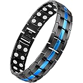 Feraco Magnetic Bracelet for Men Titanium Steel Magnetic Bracelet for Men with Double Row Magnets Adjustable (Black & Blue)