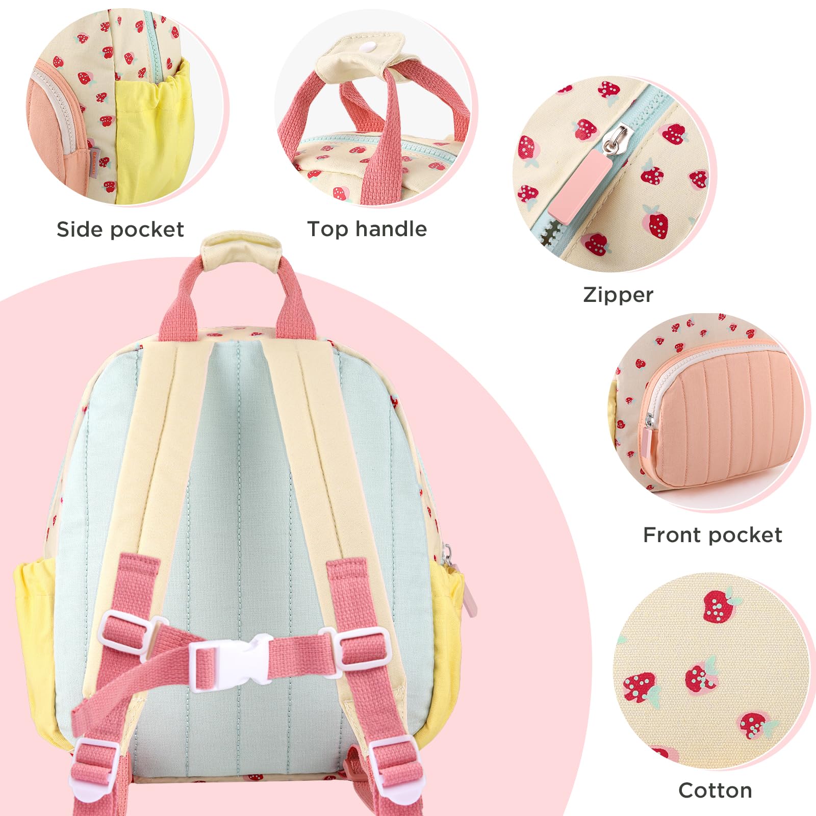 GAGAKU Kinderrucksack Mädchen 30cm Rucksack Kleinkind Kinderrucksack für 2-4 Jahre Kinder kindergartenrucksack Mini Tagesrucksack Reisetasche - Rosa Erdbeere 2
