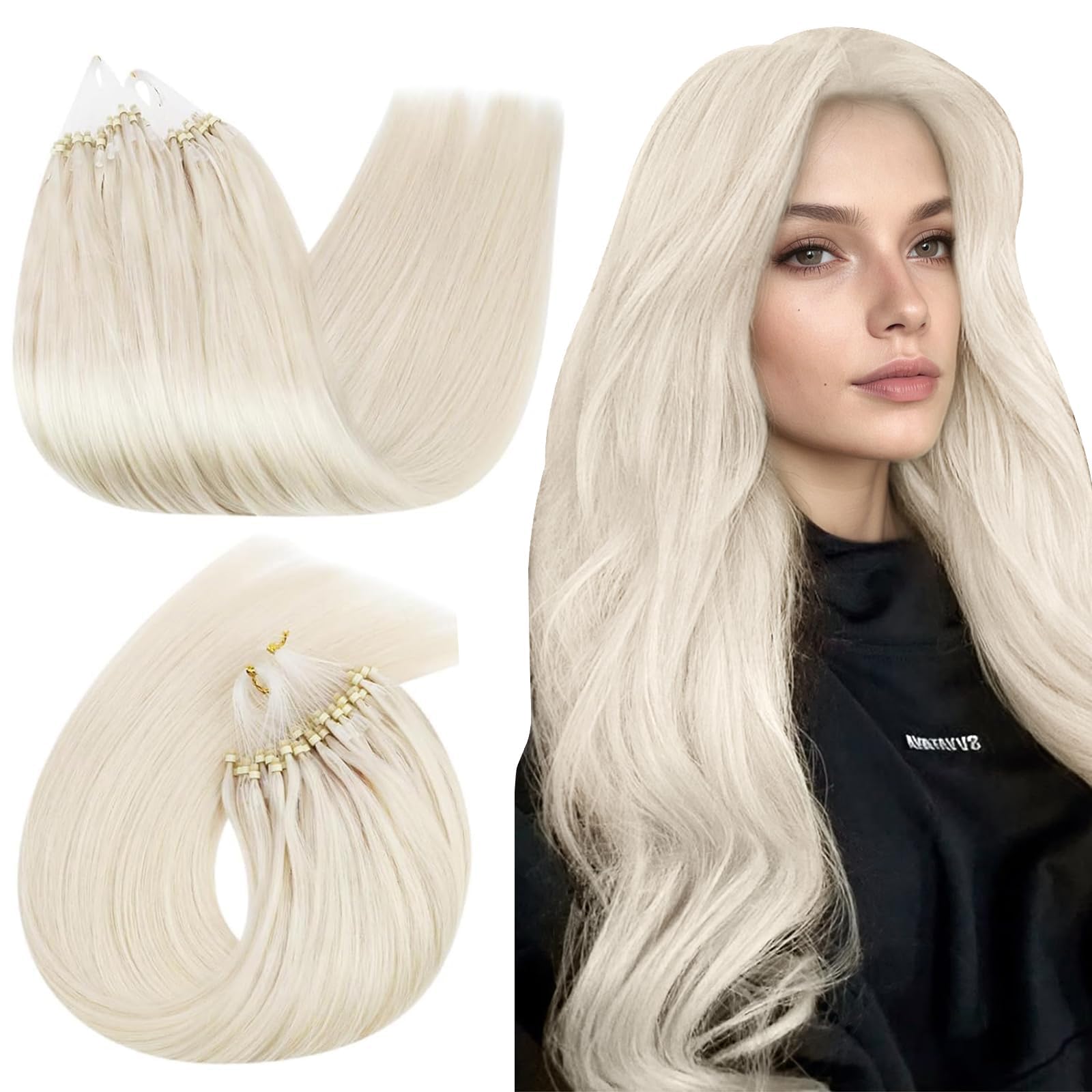 Ugeat 20 Inch Micro Loop Hair Extensions for Daily Micro Link Human Hair Extensions Scalp Friendly Platinum Blonde 50G/50S Thin Hair Solution #60A โ image 1
