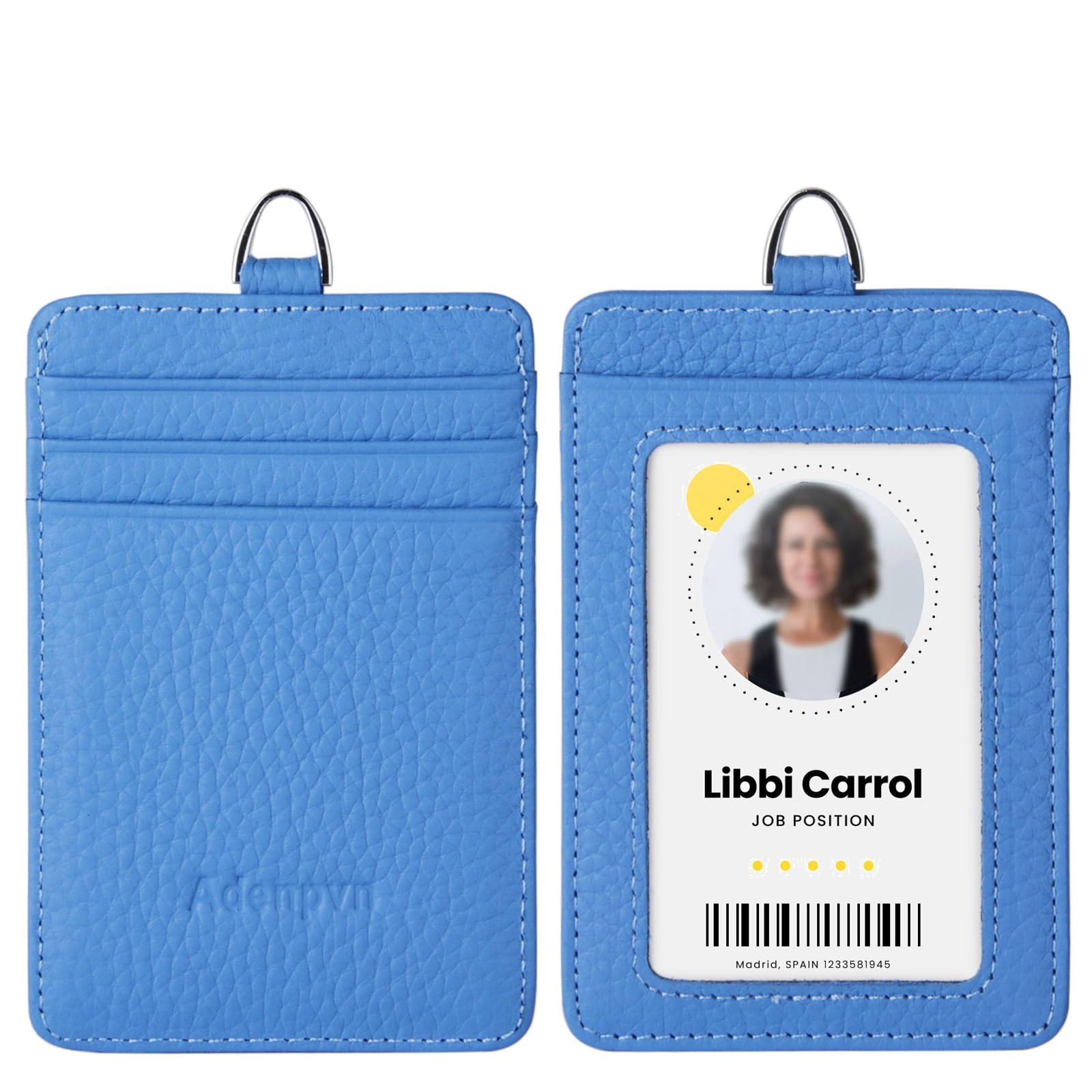Genuine Leather id Badge Holder with Lanyard,Soft,ID Card Holder,Up to 20 Colors and Grains to Choose,frommultiple Card Slots,Vertical Work Name Badge case
