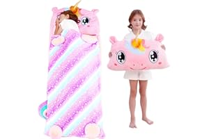 MICLING Kid Sleeping Bag with Pillow - Larger Nap Mat - Plush Slumber Bag for Boys Girls Daycare Preschool Kindergarten Birthday Gift Travel Sleepover Ages 3-12 Years