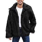 Arssm Mens Luxury Faux Fur Jacket Fluffy Furry Coats Lapel Collar Long Sleeve Outerwear Winter Warm Cardigans
