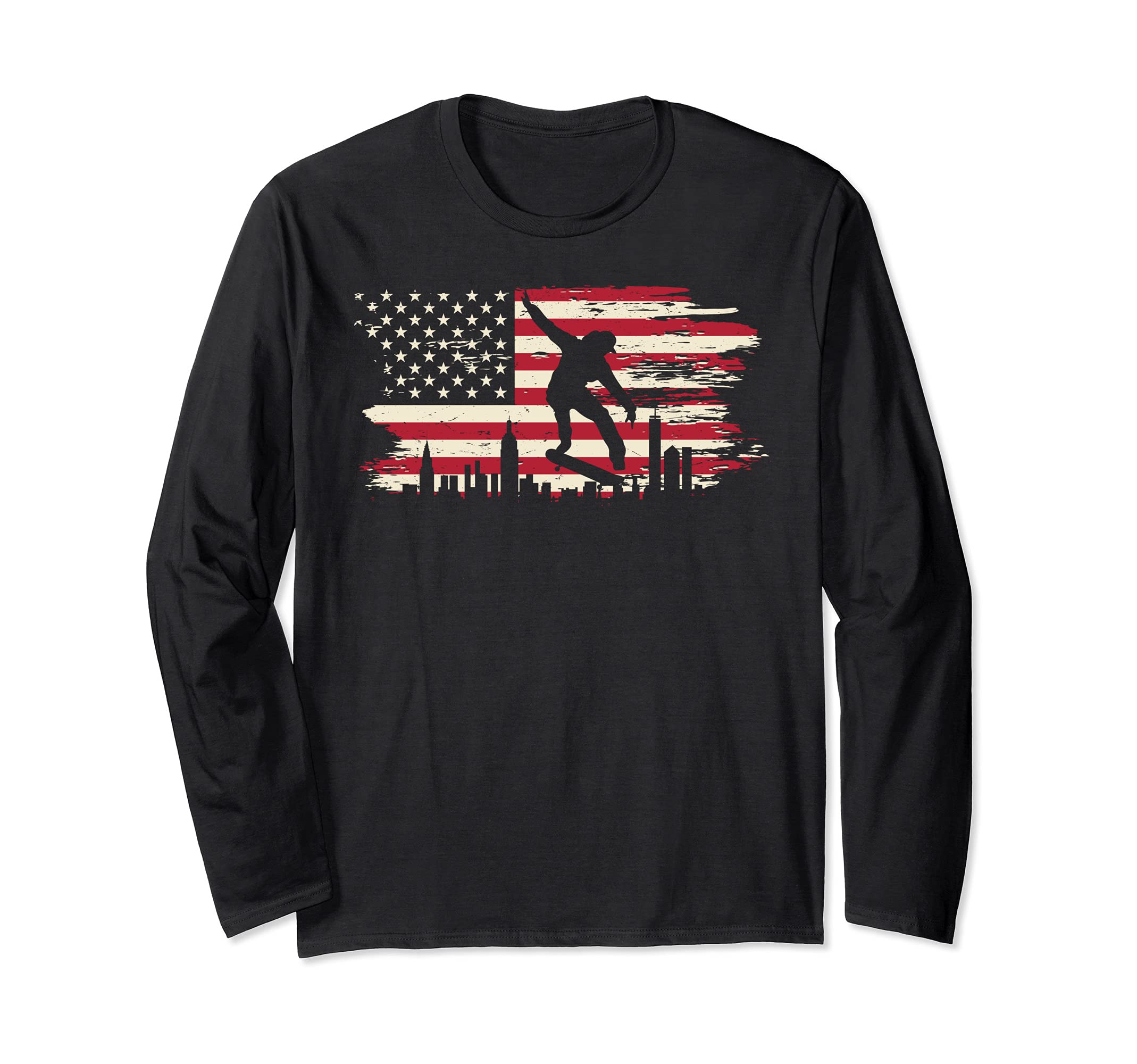 Skateboard American Flag Skate Skateboarding Skateboarder Long Sleeve T-Shirt
