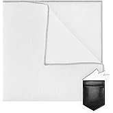 VICHERIA Linen Pocket Squares for Men with Leather Holder 10x10 Inch Prefolded Men's Handkerchief to maintain shape White