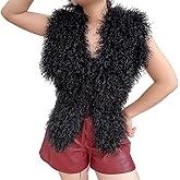 MZE JPLAN Women's Faux Fur Vest Tie Backless Halter Sleeveless Fuzzy Tank Top Back Tie Lace Up Shaggy Waistcoat