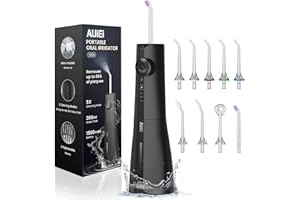 AUIEI Water Flosser Teeth Pick: 9 Jet Tips Cordless Oral Irrigator with 300ML, 5 Modes Portable Power Dental Flossers, IPX7 Waterproof Rechargeable Electric Waterflosser Machine for Home Travel, Black
