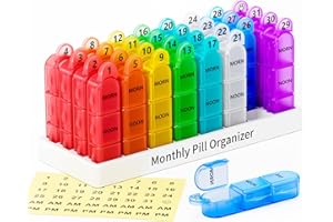Monthly Pill Organizer 3 Times A Day, 30 Day Pill Organizer Morning-Noon-Night, One Month Pill Box Organizer with Travel Pill