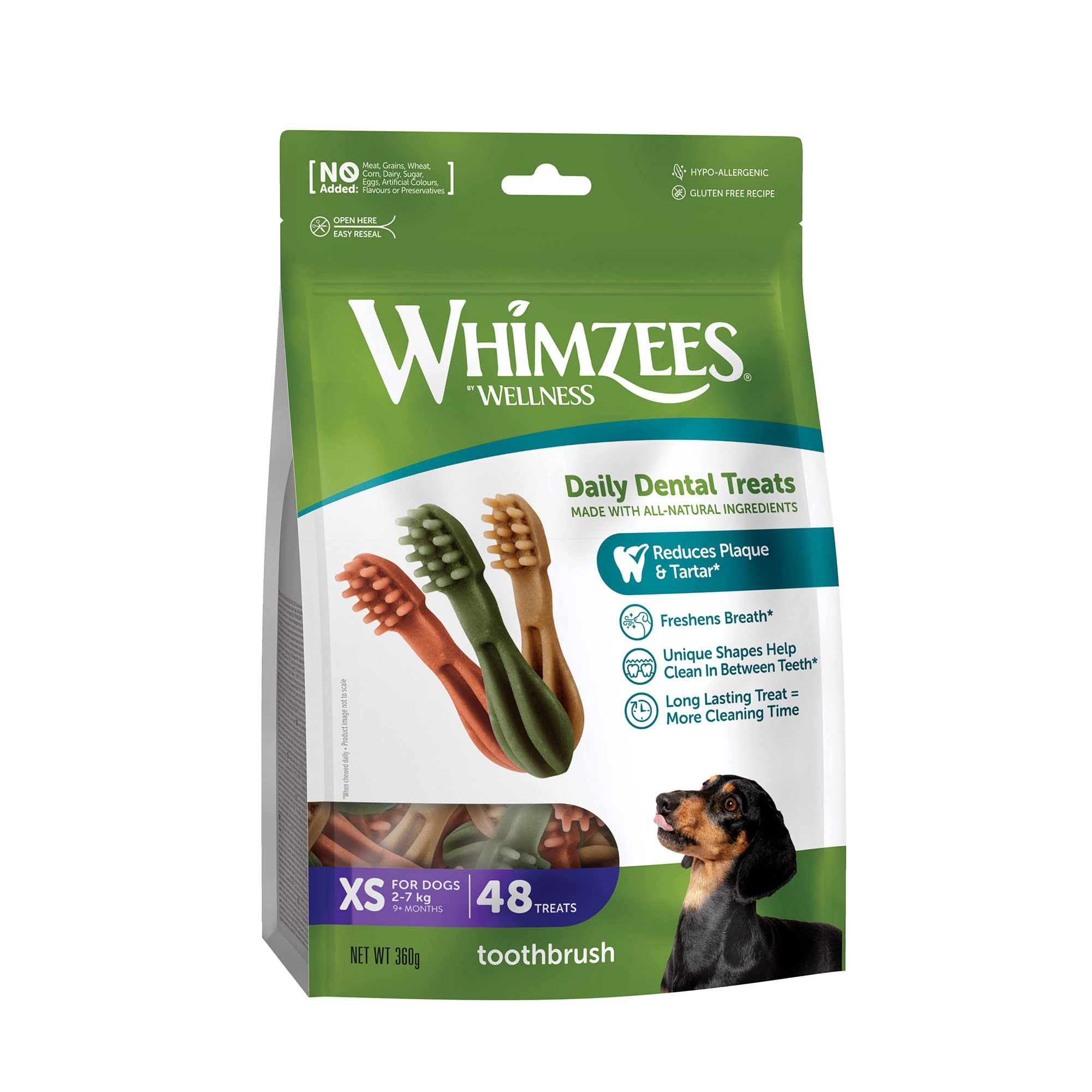 WHIMZEES Toothbrush XS, 48 Pieces – Dog Dental Stix, Size XS, Dog Dental Sticks for Extra Small Breeds, Natural and Grain Free, Rawhide-Free, Vegetarian, No Added Sugar