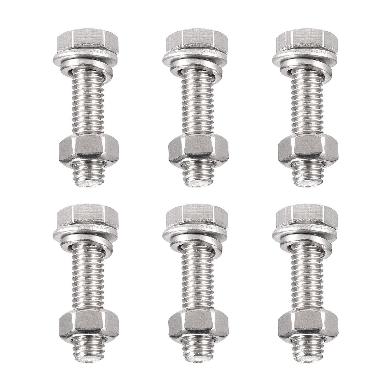 TA-VIGOR 6Pcs M6 x 25mm Hex Head Screws Bolts, Nuts, Flat & Lock Washers Kits, Fully Thread Hexagon Bolts, High Tensile Cap Screws for Metal Work, Automotive Machinery, Bike Motorcycles Repair
