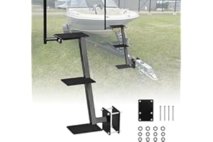 Hobuska Heavy Duty Boat Trailer Steps with Secure Handrail, 440lbs Capacity Boat Trailer Ladder with Anti-Slip Surface Fit for 3 * 3", 3 * 5" Trailer Tongue, Stable Boat Steps for Bass Boat