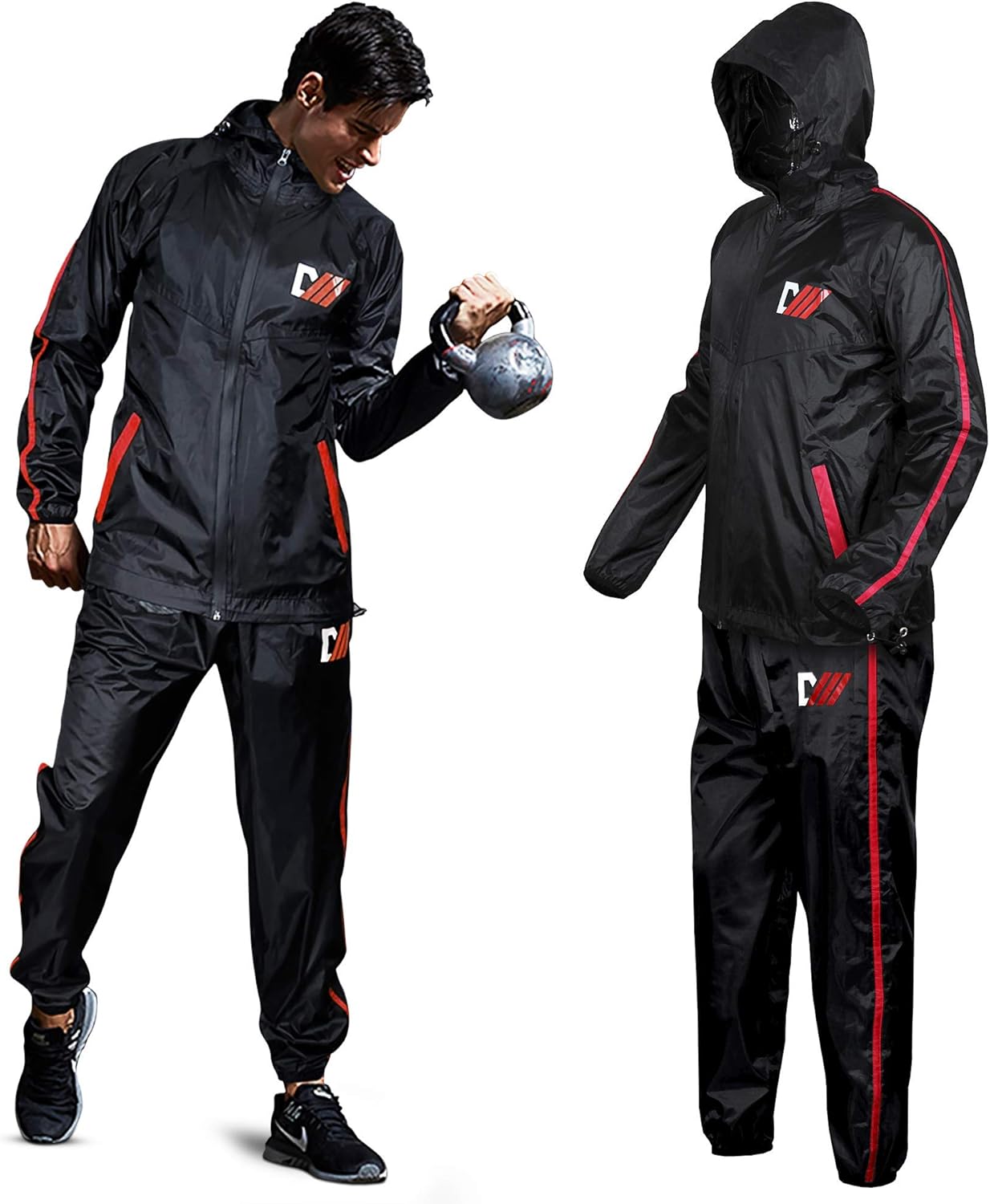 DMoose Sauna Suit for Men and Women, Sweat Suit for Weight Loss 2 Pc Set, Zipper Jacket Pant with Hood Full Body Gym Fit Wear, Anti-Rip Workout Suit Sports Running Cycling Yoga Pilates Boxing Anti-Rip : Sports & Outdoors