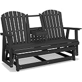 SERWALL 3 Seat Porch Glider Bench with Cup Holdersi and Pad Placement,Black | Oversized 66"HDPE Patio Glider Bench, 3 Seat glider, All Weather Patio Glider Chair for Garden,Park,Yard,Front Porch